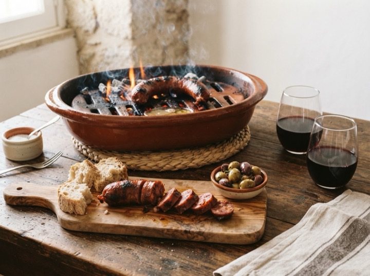 Serving idea: Portuguese clay chouriço roaster, large