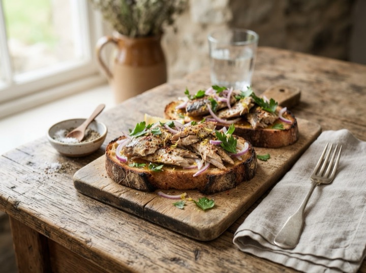 Serving idea: Nuri spiced mackerel in olive oil, 4 pack