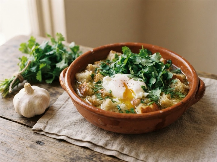 Açorda Alentejana - Garlic and Coriander Bread Soup