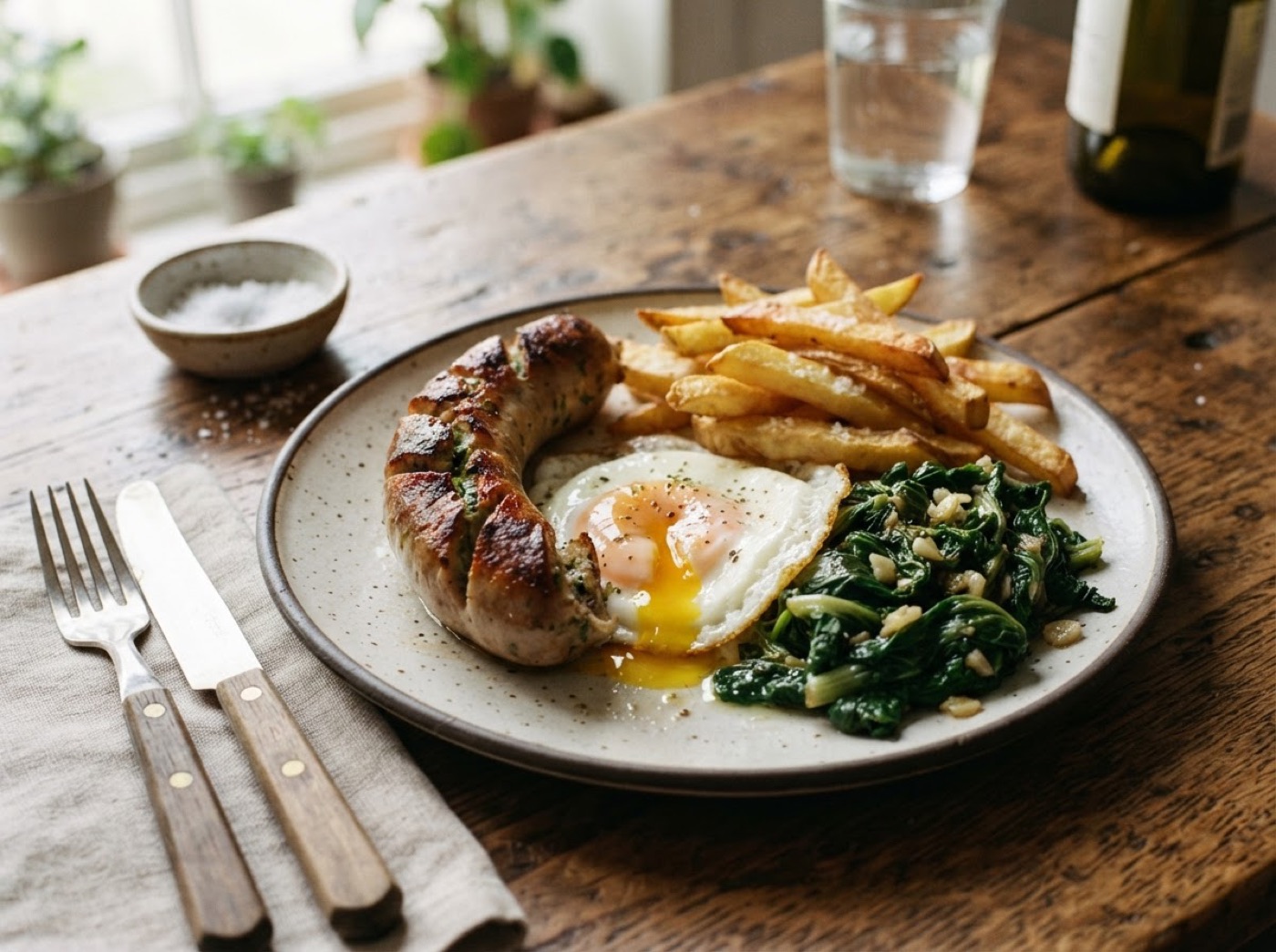 Alheira in the Air Fryer - With Fried Egg and Chips
